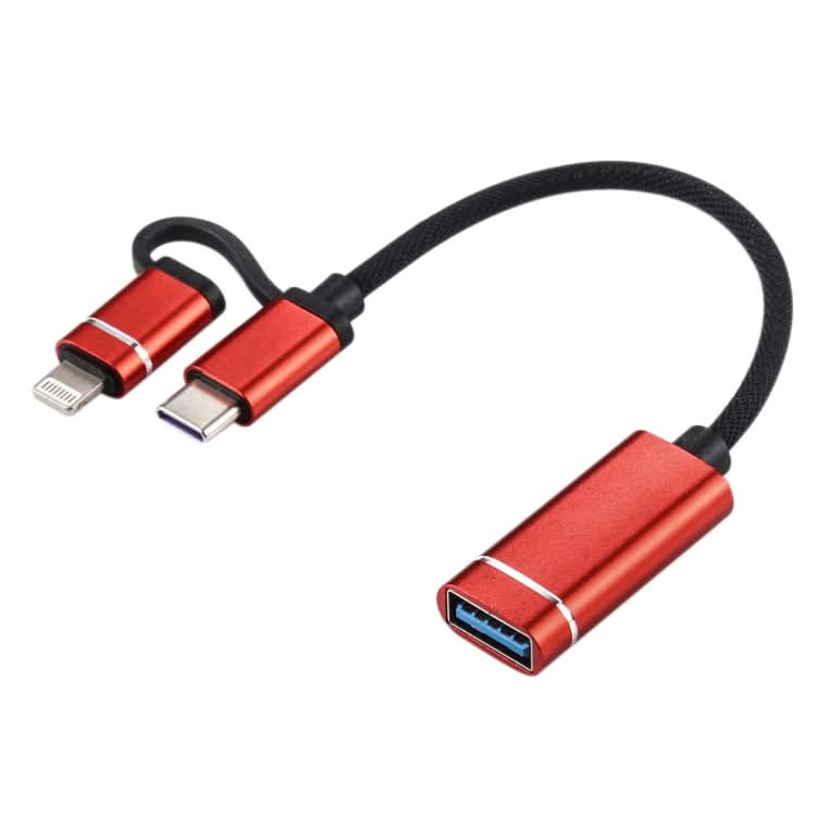 USB 3.0 Female to 8 Pin + USB-C / Type-C Male Charging + Transmission OTG Nylon Braided Adapter Cable, Cable Length: 11cm