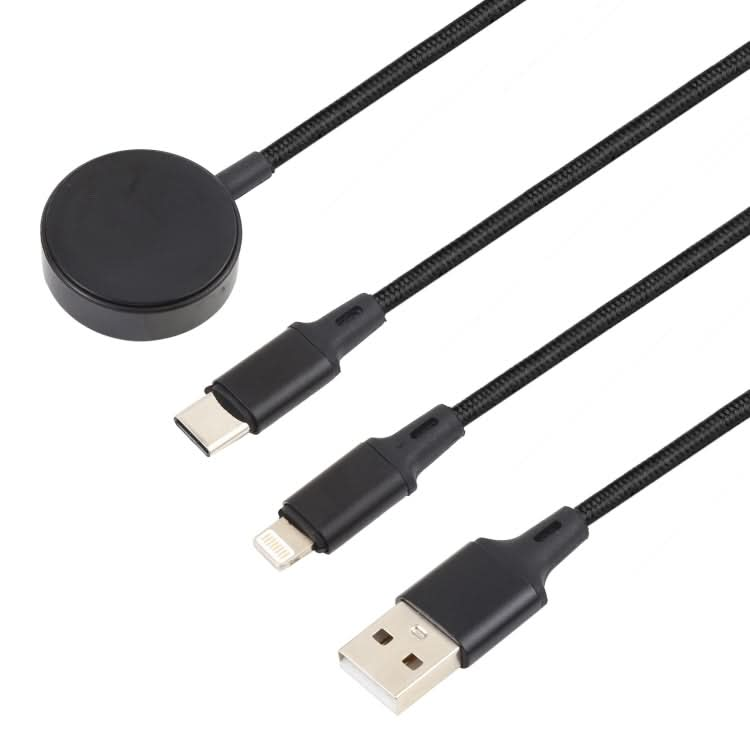 For iPhone / Apple Watch 3 In 1 8 Pin + Type-C / USB-C + Magnetic Charging Base Multi-function Charging Cable, Length: 1m