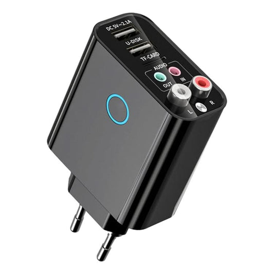 K16 2 in 1 3.5mm AUX + RAC Dual Output Plug-in Bluetooth 5.0 Audio Transmitter Receiver with Remote Control, EU Plug