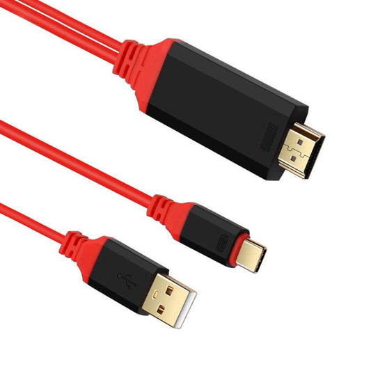 2 in 1 USB-C / Type-C + USB Power Supply Interface to 4K x 2K Ultra HD HDMI Video Cable, Length: 2m-Reluova