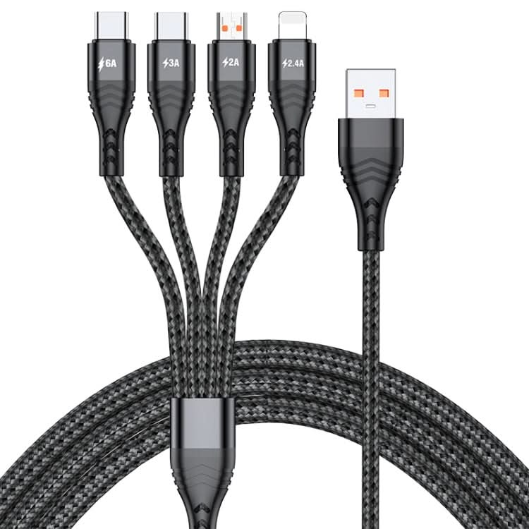 4 in 1 66W 6A USB to 8 Pin + Micro USB + Dual USB-C / Type-C Fast Charging Data Cable, Cable Length: 1.2m