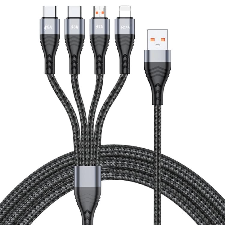 4 in 1 66W 6A USB to 8 Pin + Micro USB + Dual USB-C / Type-C Fast Charging Data Cable, Cable Length: 1.2m