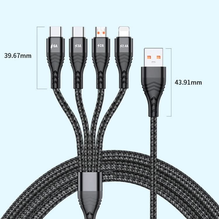 4 in 1 66W 6A USB to 8 Pin + Micro USB + Dual USB-C / Type-C Fast Charging Data Cable, Cable Length: 1.2m