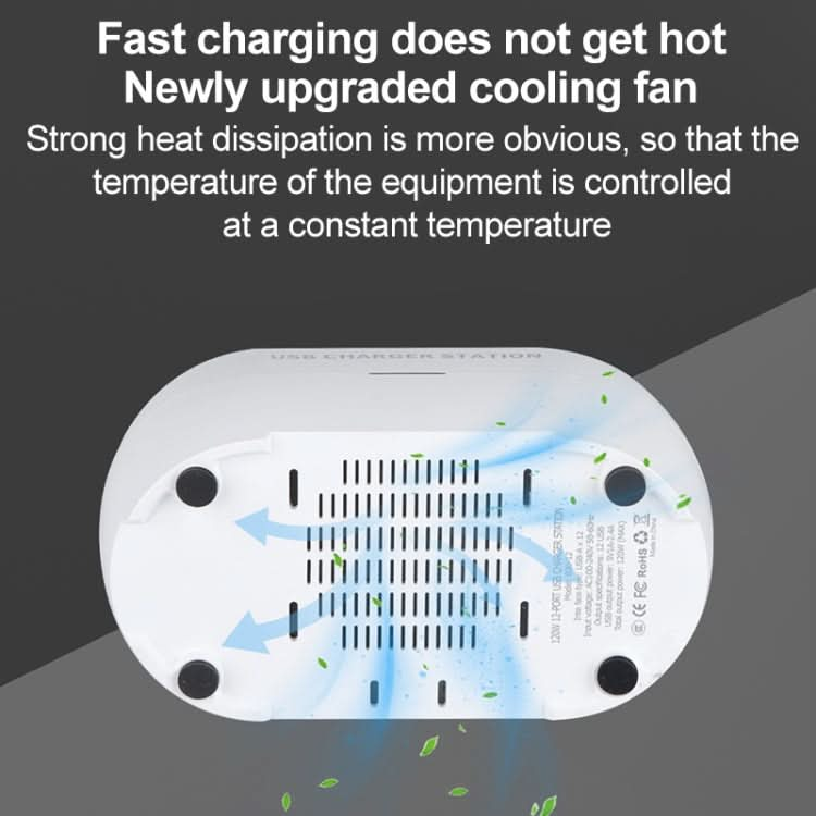 830-12 120W 12 USB Ports Multifunction Smart Charger Station AC100-240V, US Plug