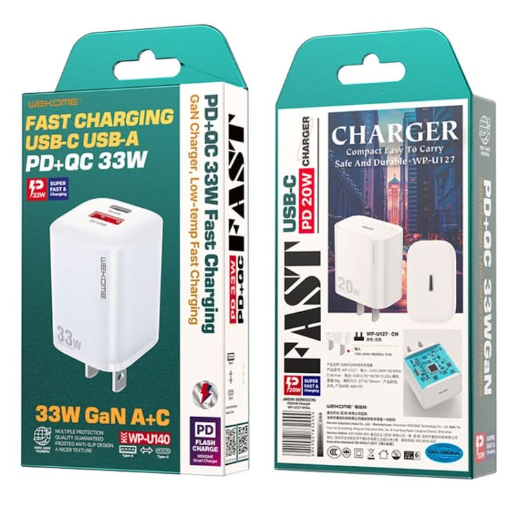 WK WP-U140 33W Power Series USB+USB-C/Type-C Fast Charger, Specifications: US Plug