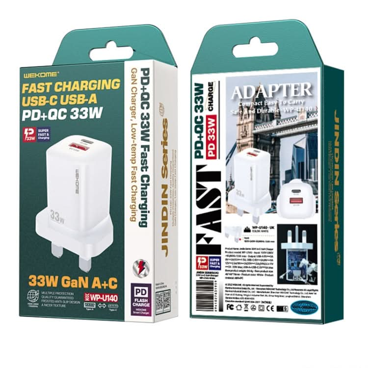 WK WP-U140 33W Power Series USB+USB-C/Type-C Fast Charger, Specifications: UK Plug