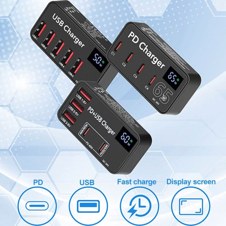 988A Multi-function DC 12V 5 Ports USB Digital Display Fast Charger