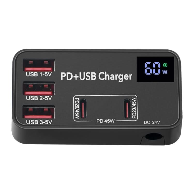 988B 5 in 1 DC 24V Dual USB-C/Type-C+3 USB Ports Multifunctional Digital Display Fast Charger