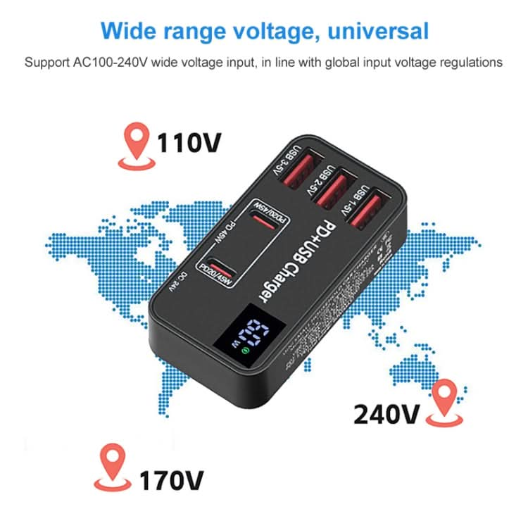 988B 5 in 1 DC 24V Dual USB-C/Type-C+3 USB Ports Multifunctional Digital Display Fast Charger