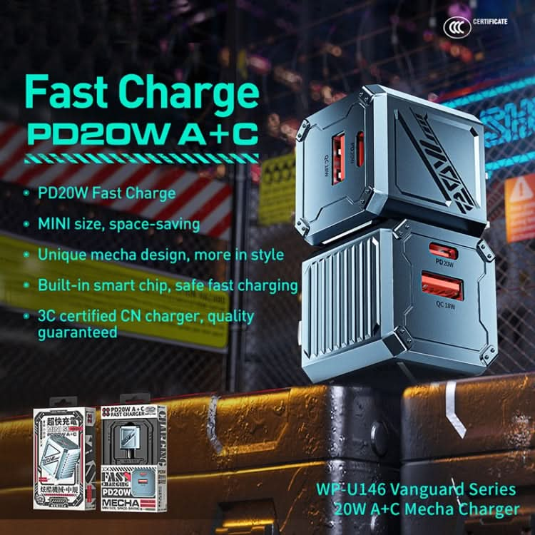 WK WP-U146 20W USB+USB-C/Type-C Fast Charge Charger, Specification:CN Plug