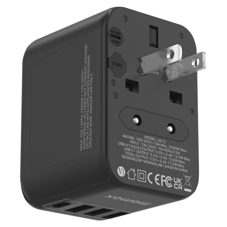 MOMAX UA12 1-World 17W Global Travel Fast Charger Power Adapter Reluova