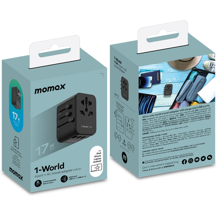 MOMAX UA12 1-World 17W Global Travel Fast Charger Power Adapter