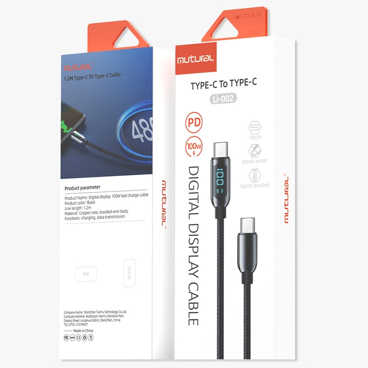 Mutural Li-CC002 1.2m 100W Digital Display USB-C / Type-C to Type-C Charging Data Cable