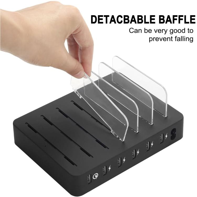 008QC Multi-function DC5V/9A QC18W Output 6 Ports USB Detachable Charging Station Smart Charger, Support QC3.0