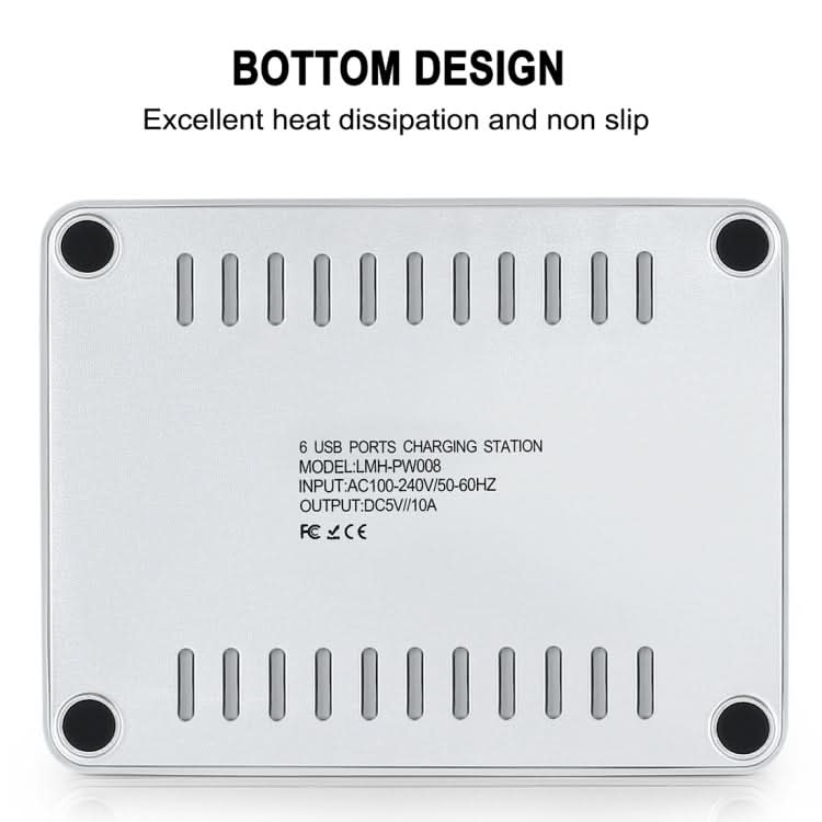 008 Multi-function DC5V/10A (Max) Output 6 Ports USB Detachable Charging Station Smart Charger