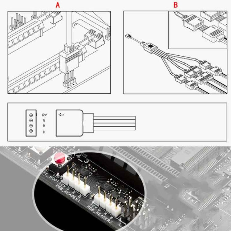 3 Pin 5V 1 to 3 Motherboard AURA RGB PC Cooling Extension Cable for Asus-Reluova