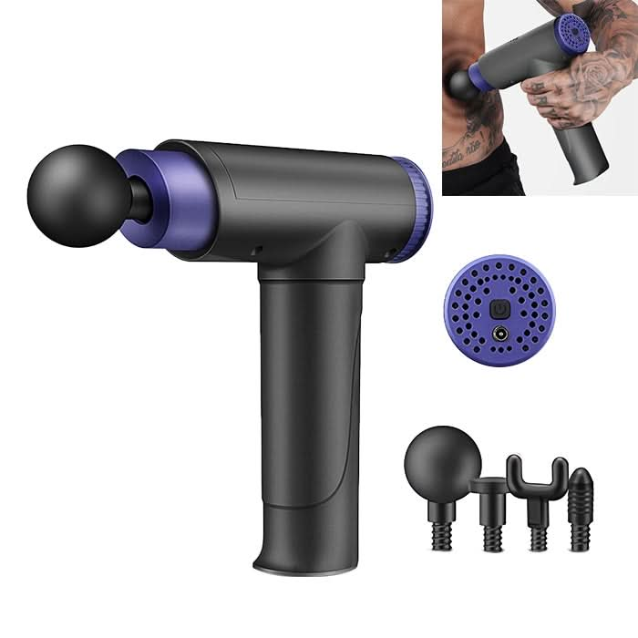 Fitness Mini Body Massage Band Massage Guns Portable USB Chargeable Deep Tissue Muscle Massager With 4 Massage Heads, Specifications: Button Reluova