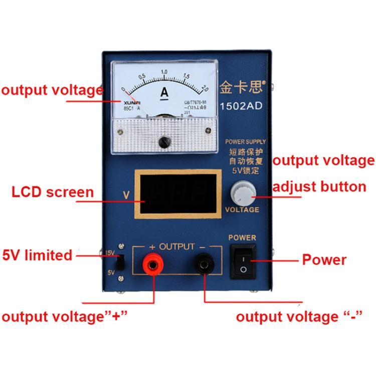 Kaisi KS-1502AD 15V 2A DC Power Supply Voltage Regulator Stabilizer Ammeter Adjustable Power Supply Repair Tools , EU Plug