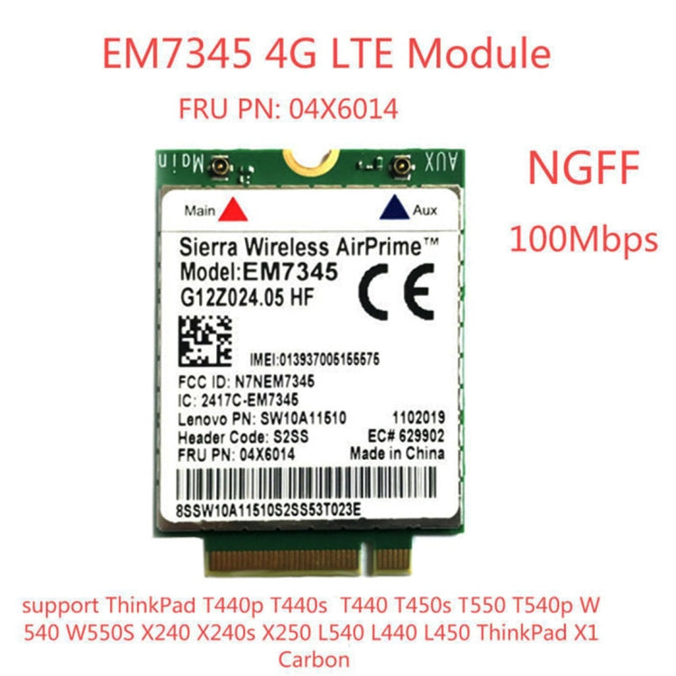 EM7345 4G Module NGFF M.2 WWAN Card 04 x 6014 4G LTE / HSPA + 42Mbps Card for Lenovo IBM / ThinkPad T450 / X240 My Store