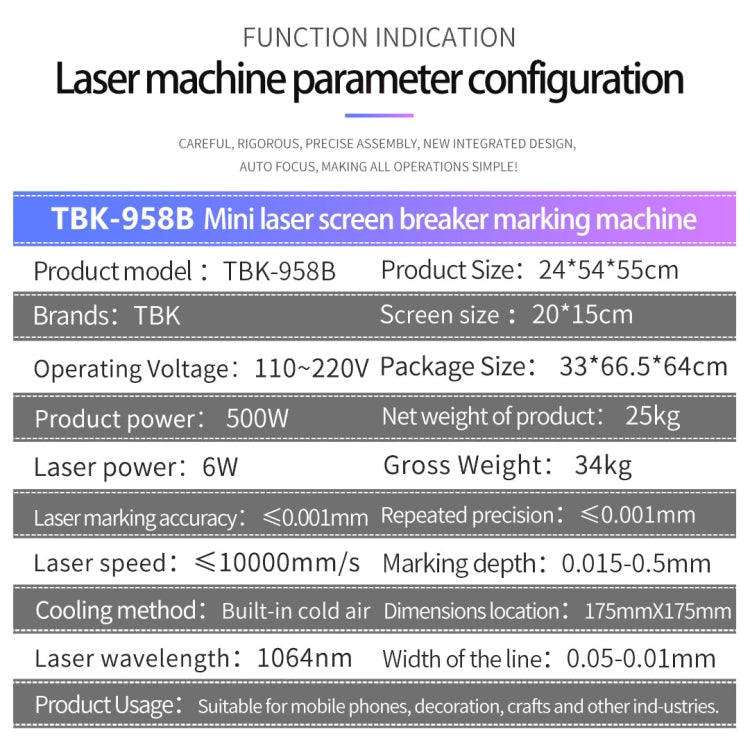 TBK958B Automatic Mini Laser Marking Screen Separater Repair Machine