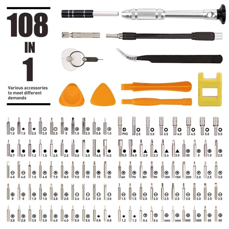 108 in 1 S2 Tool Steel Precision Screwdriver Nutdriver Bit Repair Tools Kit