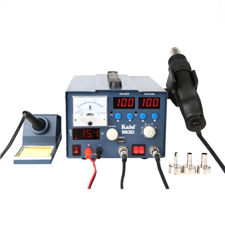 Kaisi K-863D 3 in 1 Hot Air Gun Soldering Station SMD Rework Station With 3A DC Power Supply for Phone PCB Welding Repair Machine, US Plug