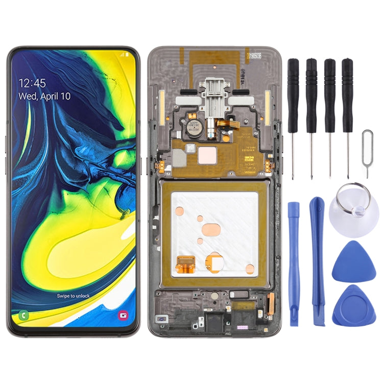 Original Super AMOLED Material LCD Screen and Digitizer Full Assembly with Frame for Galaxy A80