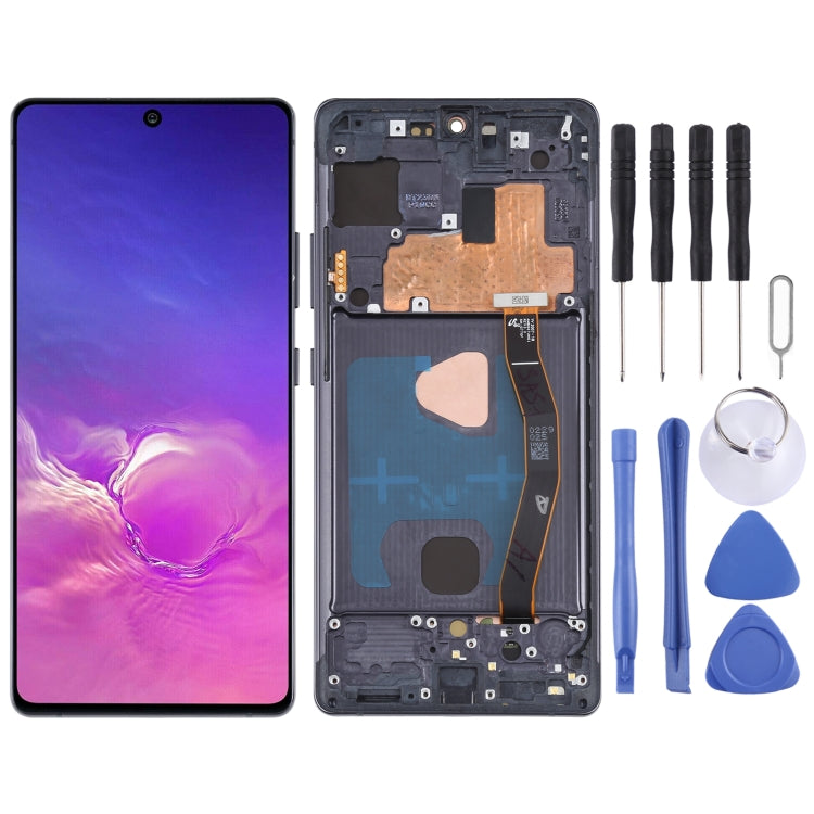 Original Super AMOLED Material LCD Screen and Digitizer Full Assembly with Frame for Galaxy S10 Lite