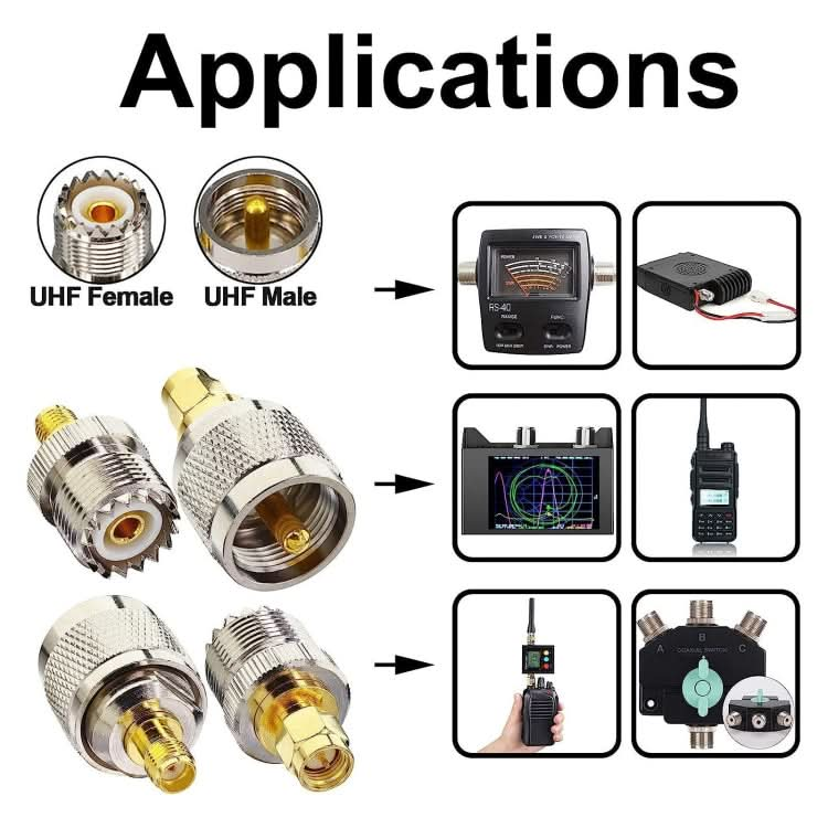 4 in 1 UHF To SMA RF Coaxial Connector Adapter Reluova