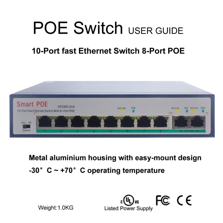 ESCAM POE 8+2 10-Port Fast Ethernet Switch 8-Port POE 10/100M 120W Network Switch, Transmission Distance: 150m My Store