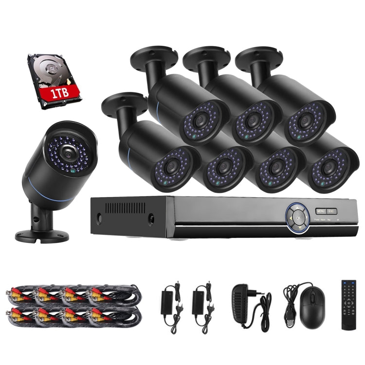 A8B5 8 Channel 720P 1.0 Mega Pixel 8 x Bullet IP Cameras AHD DVR Kit with 1TB HDD Disk, Support Night Vision / Motion Detection, IR Distance: 20m