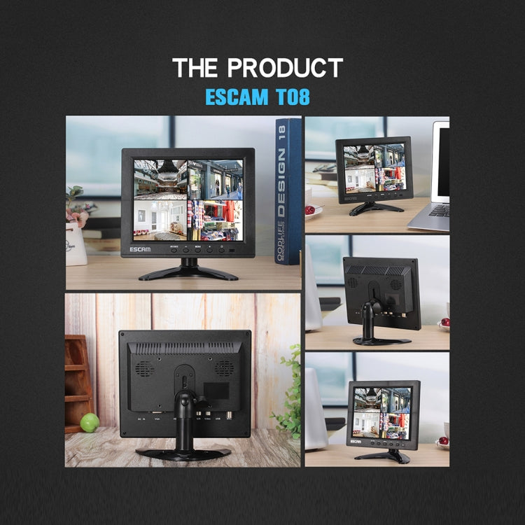 ESCAM T08 8 inch TFT LCD 1024x768 Monitor with VGA & HDMI & AV & BNC & USB for PC CCTV Security