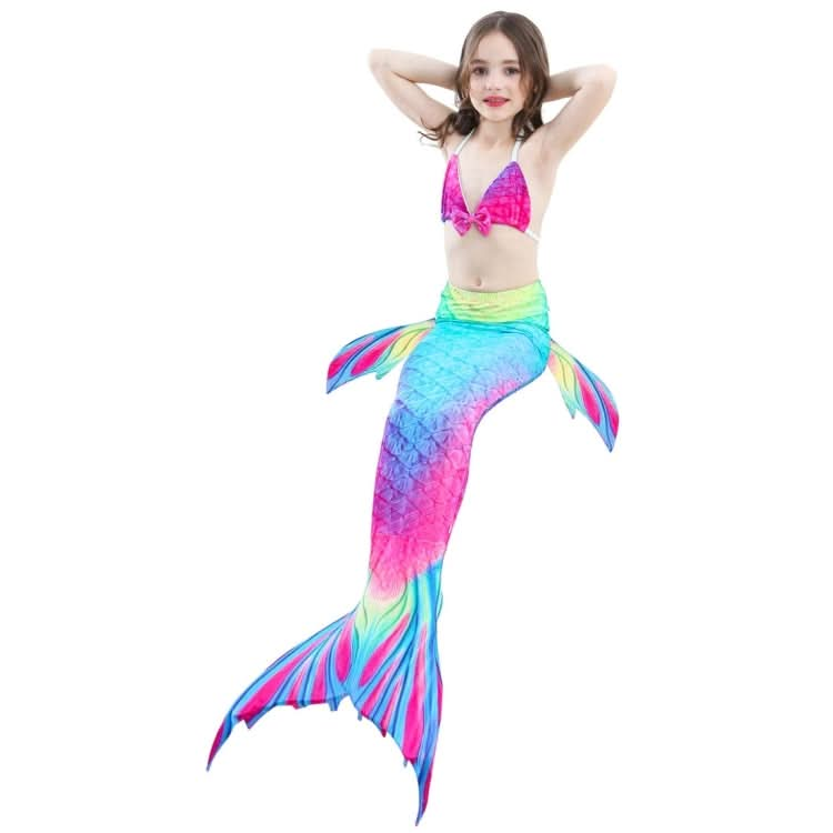 3 PCS / Sets Children Swimming Mermaid Tails Bikini Cosplay Mermaid Swimwear, Size: 110(Magenta+Blue)-Reluova