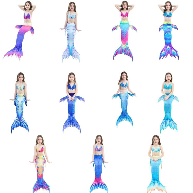 3 PCS / Sets Children Swimming Mermaid Tails Bikini Cosplay Mermaid Swimwear, Size: 110(Magenta+Blue)-Reluova