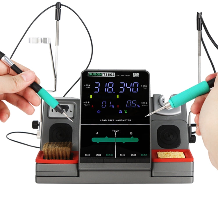 SUGON T3602 220V 240W Dual Station Nano Electric Soldering Station with Double Handle, EU Plug