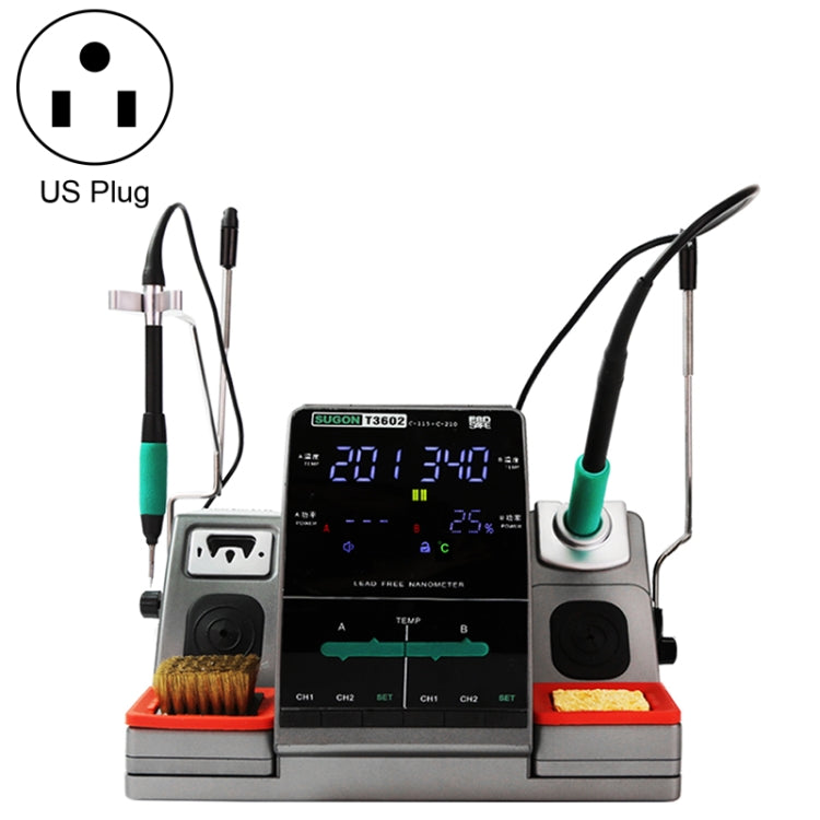 SUGON T3602 110V 240W Dual Station Nano Electric Soldering Station with Double Handle, US Plug