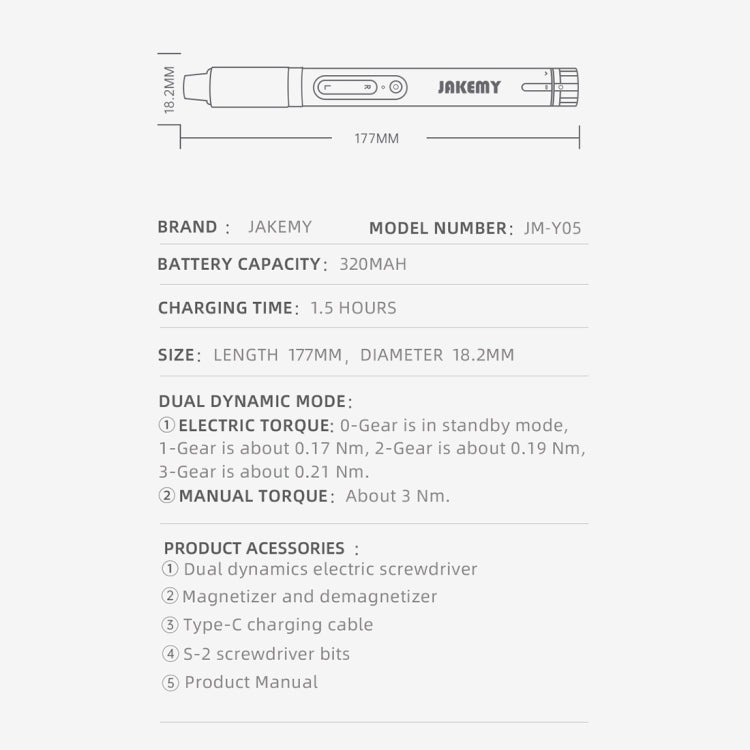 JAKEMY JM-Y05 8 in 1 Type-c Fast Charging Dual Power High Precision Electric Screwdriver My Store