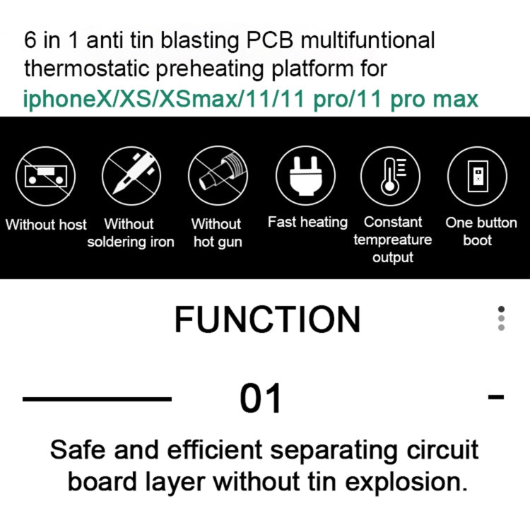 BAKU BA-676 110V-120V Multifuntional PCB IC Glue Remove Thermostatic Heating Platform for iPhone X / XS / XS Max / 11 / 11 Pro / 11 Pro Max, CN Plug