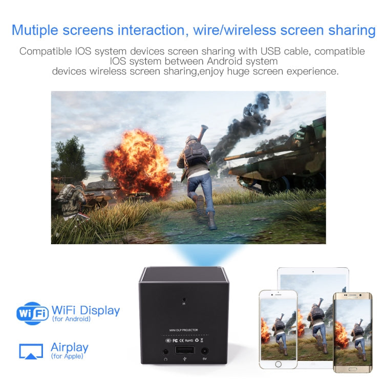 C80 DLP portable HD Projector 120-inch Giant Screen Projector Blu-ray 4K, Android 7.1.2, 2GB + 16GB