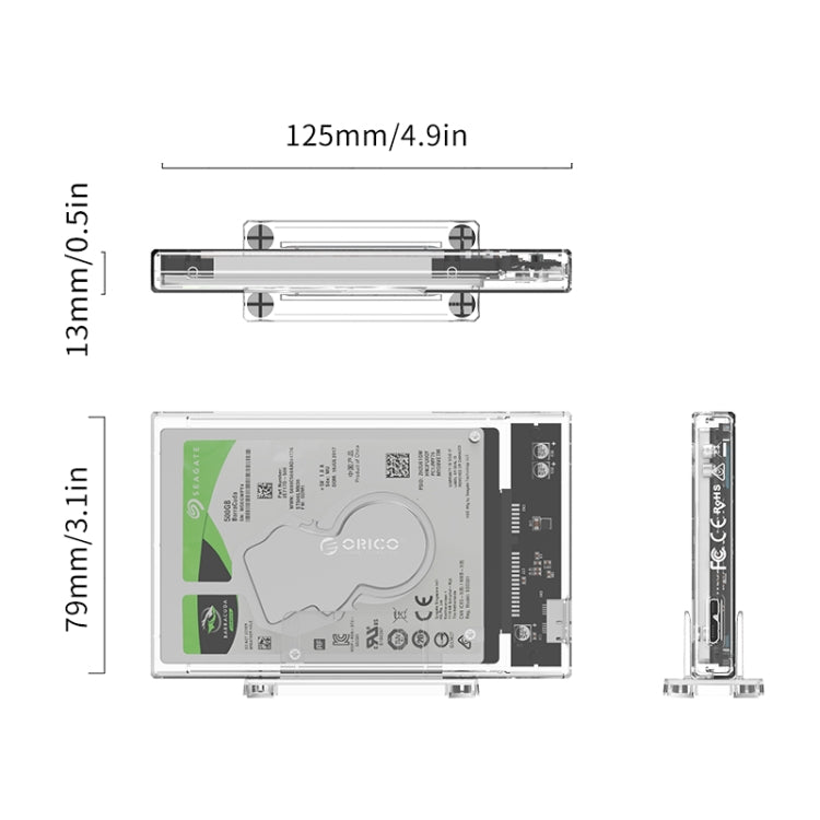 ORICO 2159U3 2.5 inch Transparent USB3.0 Hard Drive Enclosure with Stand