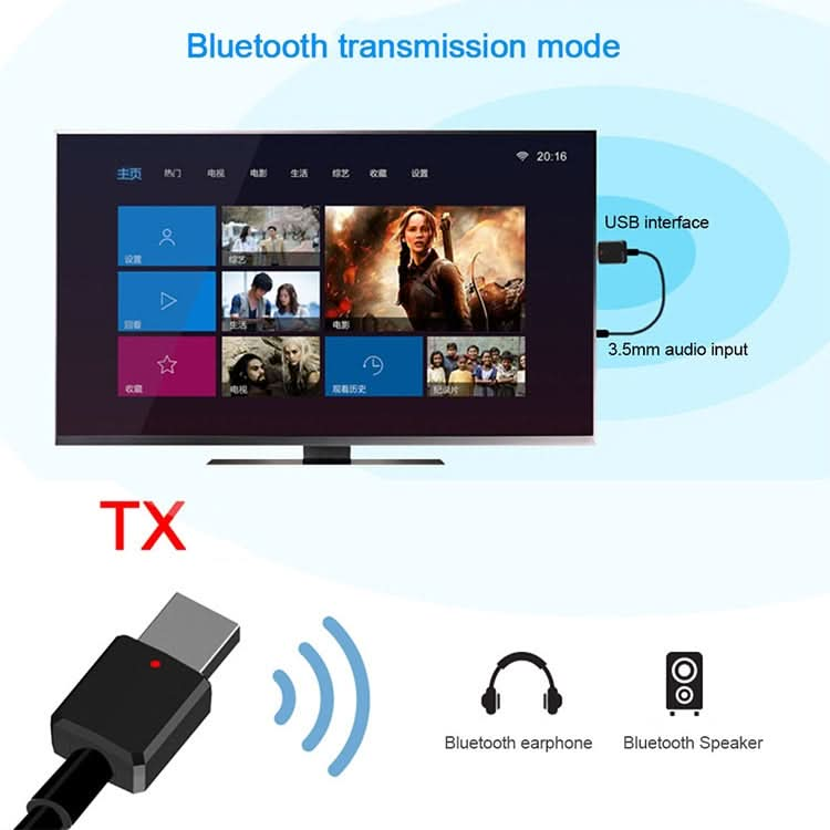 Bluetooth5.0  Audio Receiver USB Bluetooth Adapter Bluetooth Transmitter Support Win8/10