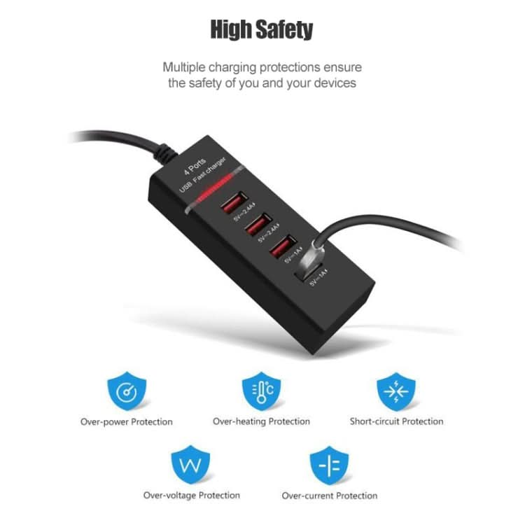 5V 4.1A 4 USB Ports Charger Adapter with Power Plug Cable, Cable Length: 1.5m, US Plug