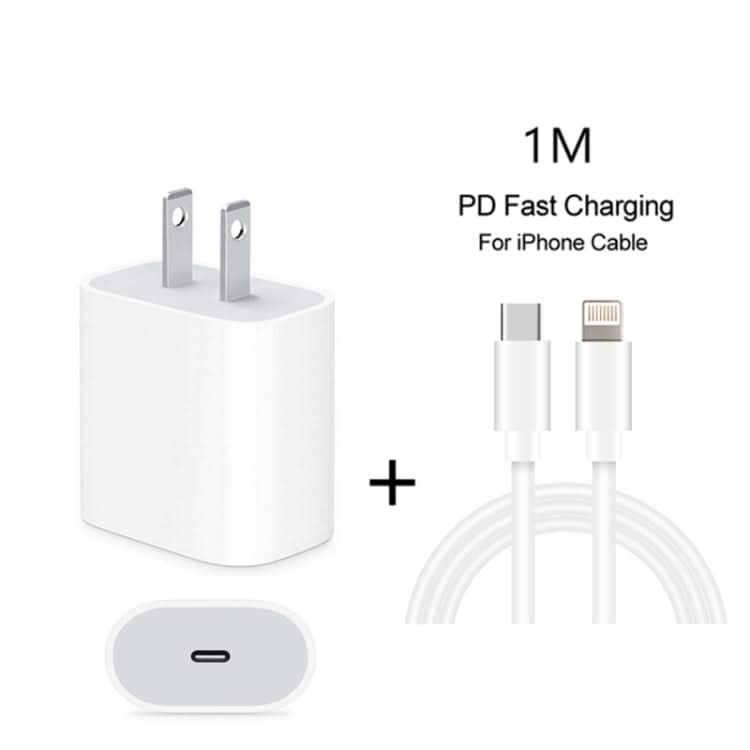 2 in 1 PD 18W Single 8 Pin Interface Travel Charger + 3A PD3.0 USB-C / Type-C to 8 Pin Fast Charge Data Cable Set, Cable Length: 1m