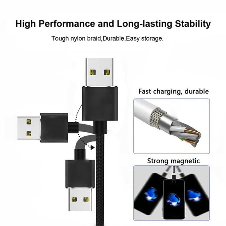 USB to 8 Pin Magnetic Metal Connector Nylon Two-color Braided Magnetic Data Cable, Cable Length: 1m