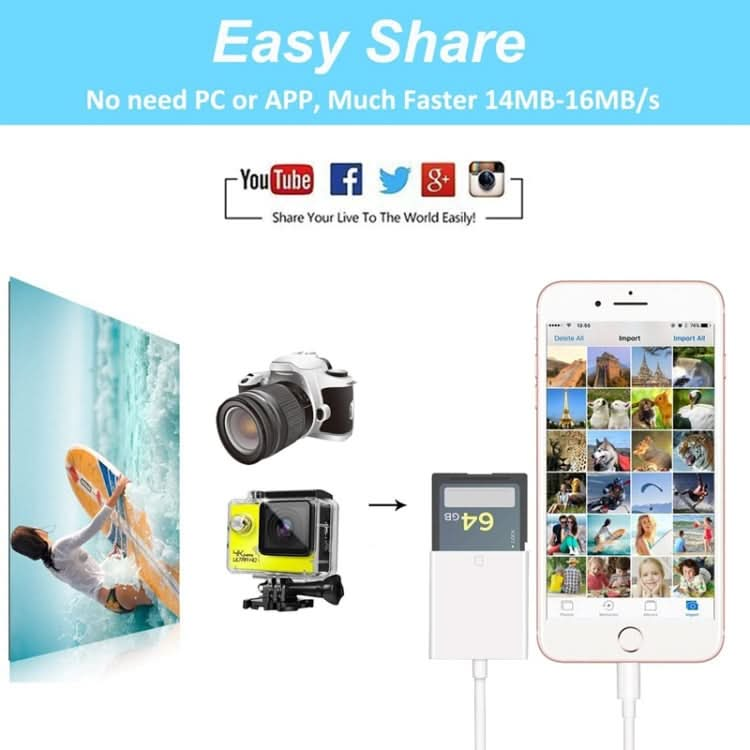 ZS-KL21810 8 Pin to SD Card Camera Card Reader Adapter, Support All iOS System