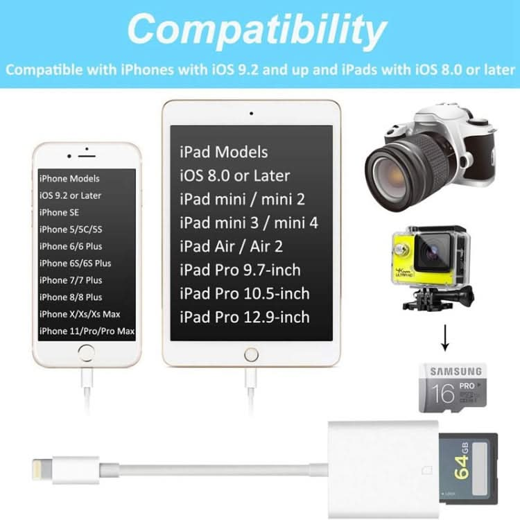 ZS-KL21810 8 Pin to SD Card Camera Card Reader Adapter, Support All iOS System