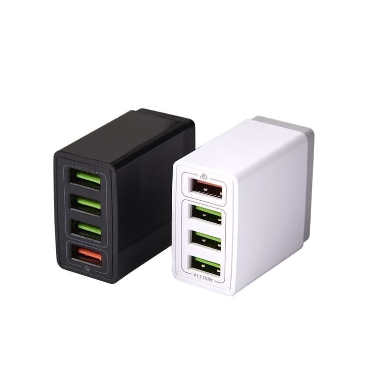 2 in 1 1m USB to 8 Pin Data Cable + 30W QC 3.0 4 USB Interfaces Mobile Phone Tablet PC Universal Quick Charger Travel Charger Set, US Plug