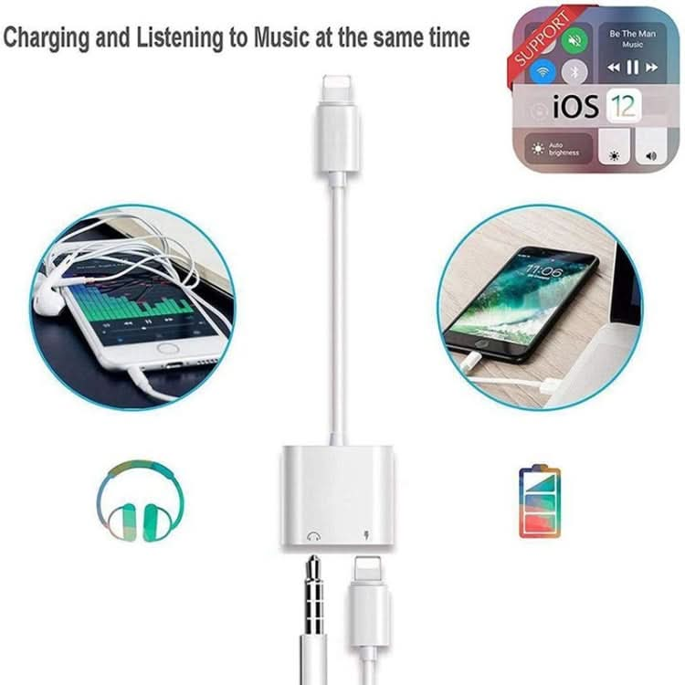 ZS-KL21804 2 in 1 8 Pin to 3.5mm Audio + 8 Pin Charging Interface, Earphone Adapter, Suitable for All IOS Systems