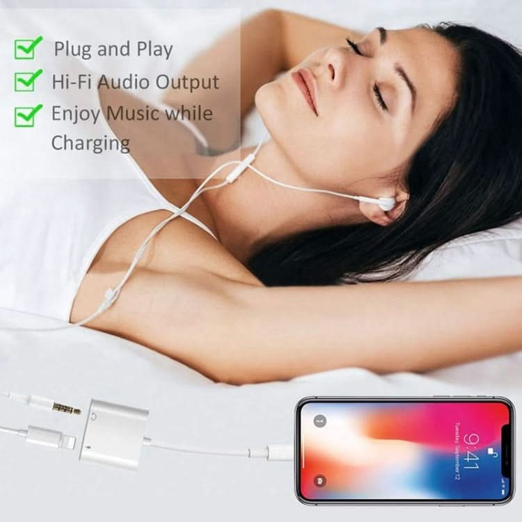 ZS-KL21804 2 in 1 8 Pin to 3.5mm Audio + 8 Pin Charging Interface, Earphone Adapter, Suitable for All IOS Systems