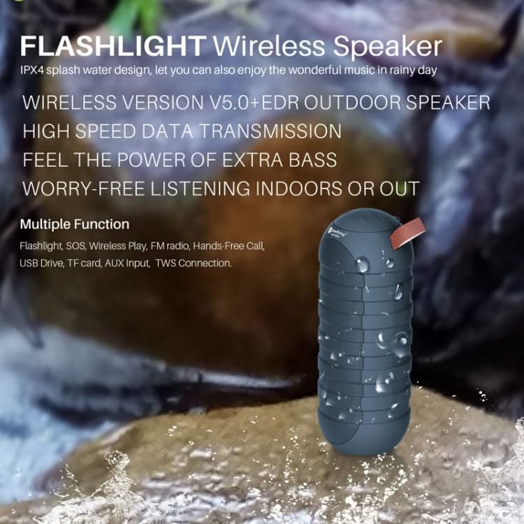 NewRixing NR3025L Portable Stereo Wireless Bluetooth Speaker with LED Flashlight & TF Card Slot & FM, Built-in Microphone